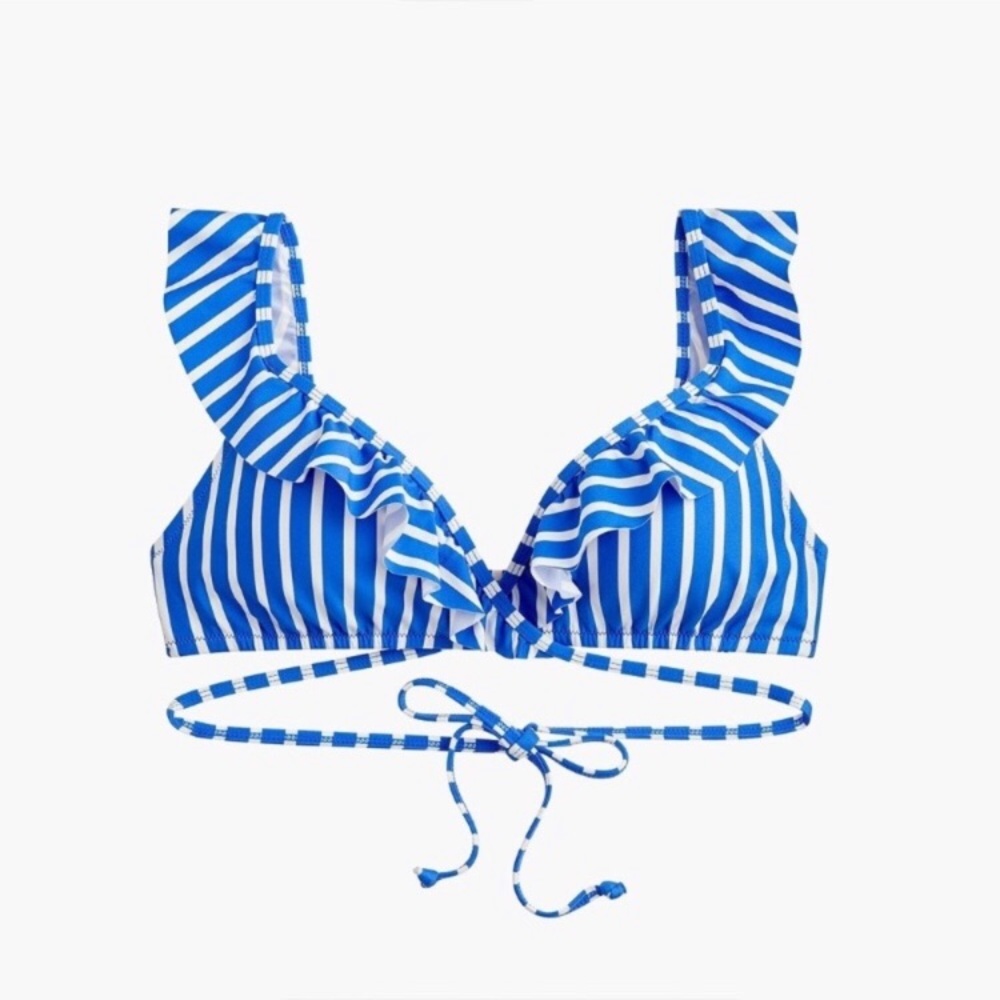 J crew BLUE ruffle bikini top SZ S